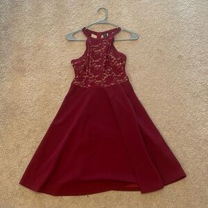 Maroon formal dress.